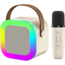 Extralink Kids Mini Karaoke LED Speaker 1x Mic Beżowy | Zestaw do Karaoke | głośnik, 1x mikrofon, Bluetooth, AUX, slot na karty pamięci, oświetlenie RGB