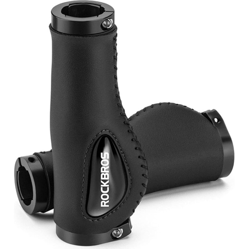 Rockbros Skórzane gripy uchwyty rowerowe na kierownicę śr. 22mm - czarne Skórzane gripy uchwyty rowerowe na kierownicę śr. 22mm - czarne