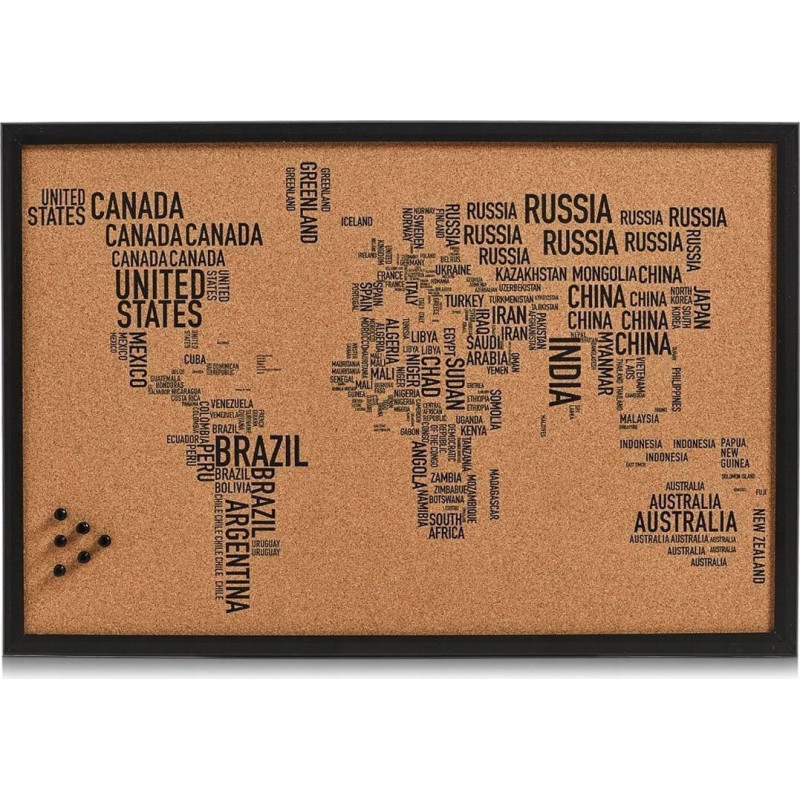 Staples Tablica korkowa z mapą świata, 60 x 40 cm ZELLER
