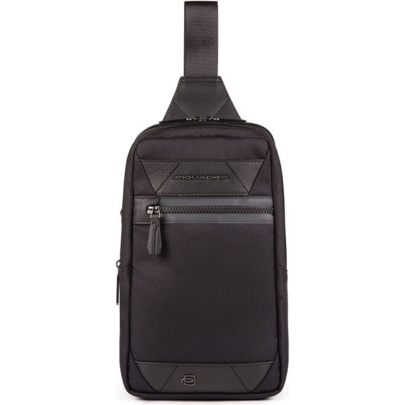 Piquadro , Trakai, Leather & Fabric, Mono Sling, Textile Crossbody Bag, Black, 42021990, 31 x 18 x 7 cm, For Men For Men