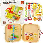 Leantoys Drewniany Zestaw Majsterkowicza Zwierzęta Do Skręcania W Walizce 59el LEAN Toys