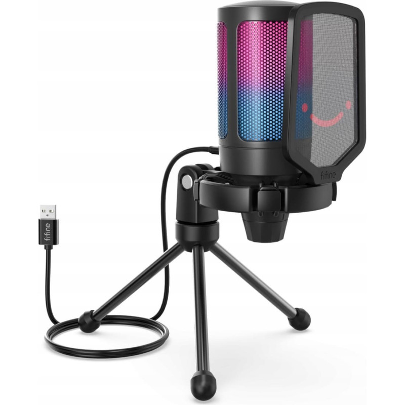 Fifine Mikrofon pojemnościowy studyjny Fifine A6V AMPLIGAME RGB gla graczy