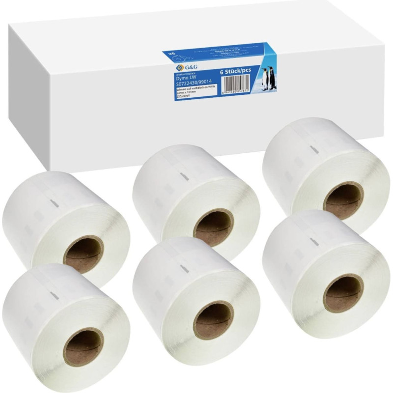 G&G 6x G&G Etiketten 54mm x 101mm sw Komp. m. Dymo S0722430/ 99014
