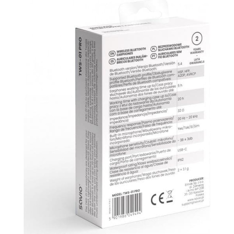 Savio Słuchawki bezprzewodowe Bluetooth TWS-01 PRO
