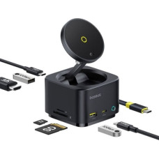 Baseus Hub USB-C 7w1 Baseus MagPro Series II z ładowarką kompatybilną z MagSafe 15W + HDMI + USB-A + USB-C + SD/TF - czarny