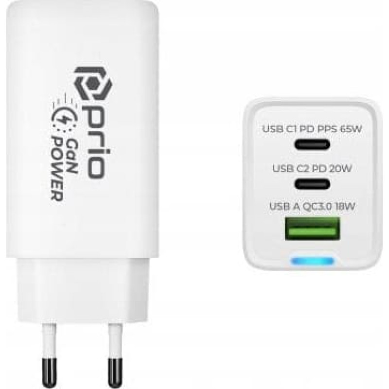 Goobay Prio Fast Charge Wall Charger 65W PD USB C1 +C2+ QC 3.0 USB A white LAD_PWC-1302 (4067397033932)