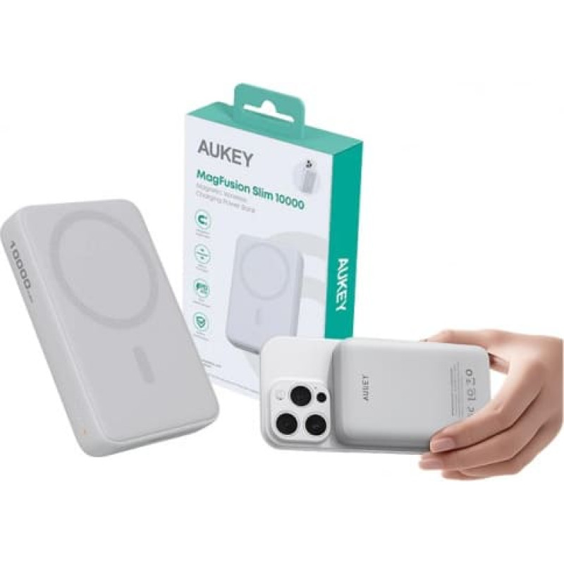 Aukey PB-MS04 White Qi2 Power Bank 10000mAh 20W| MagSafe PD