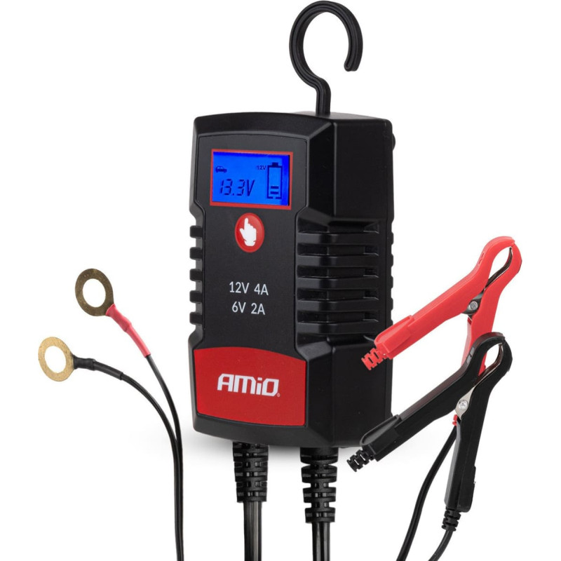 Amio Prostownik cyfrowy agm gel std lifepo4 max 4a 6v 12v pro hook amio-04531