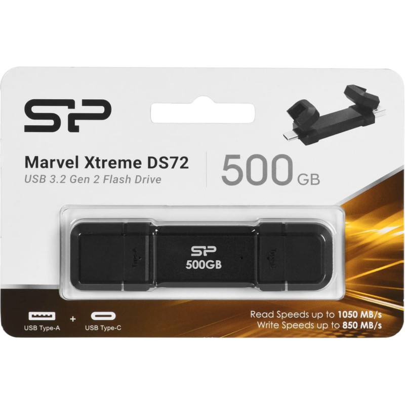 Silicon Power DS72 USB zibatmiņas disks 500 GB USB A tipa / USB C tipa 3.2 Gen 2 (3.1 Gen 2) Melns