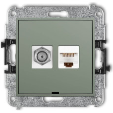 Karlik MINI Mechanizm gniazda antenowego poj. typu F (SAT) + gniazda komp. 1xRJ45, kat. 5e, 8-stykowy, bez opisu szałwiowy 61MGFKBO-1