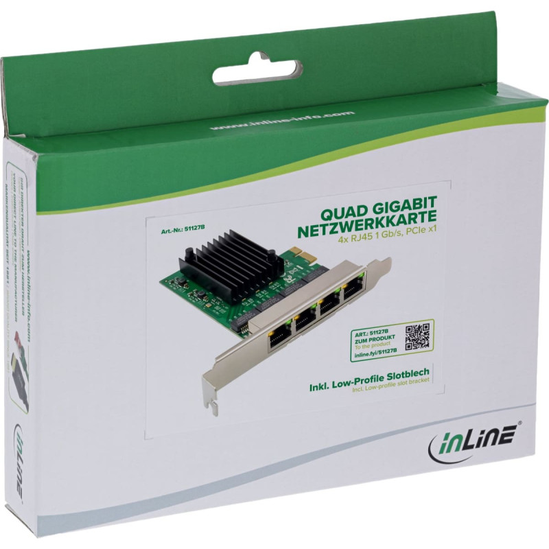 Inline ® Quad Gigabit Netzwerkkarte, 4x RJ45 1 Gb/s, PCIe x1
