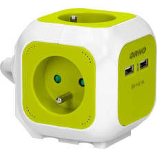 Orno Przedłużacz Kostka 4-krotny z ładowarką 2xUSB 1,4m limonkowy