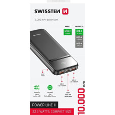 Swissten , Powerbank, POWER LINE II, Li-Pol, 5/9/12V, do �adowania telefon�w i innych urz�dze�, 22013916, 10000mAh, czarna