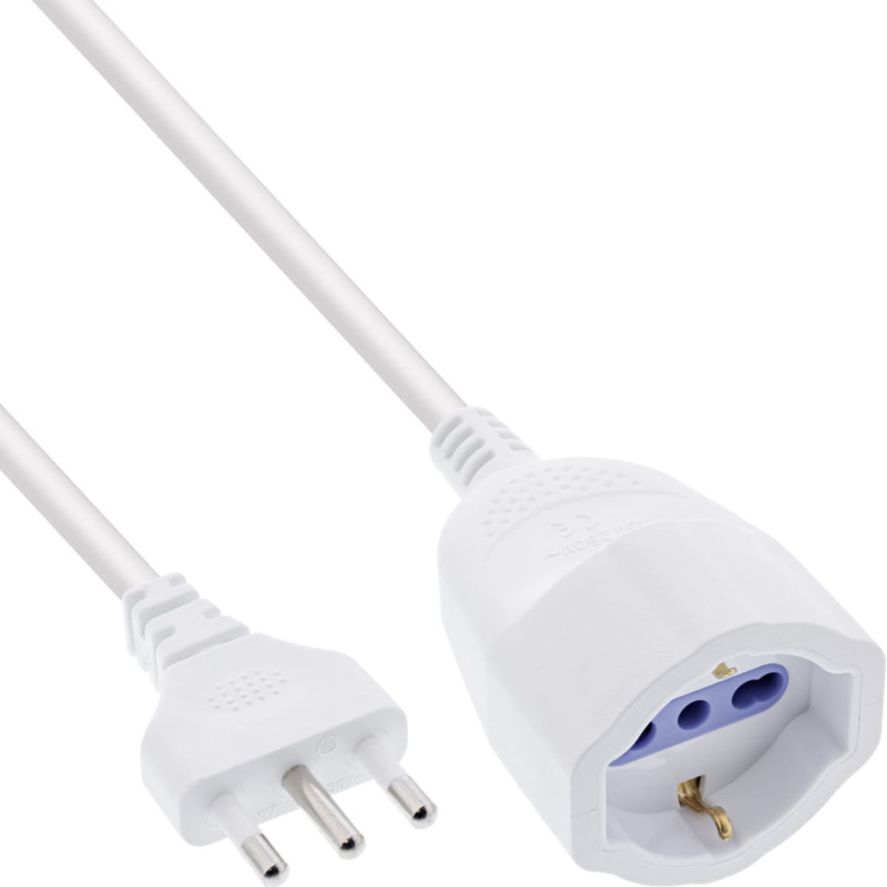 Good Connections InLine® Strom-Verlängerung Schutzkontakt ITALIEN Stecker L / Buchse F, weiß, 3m