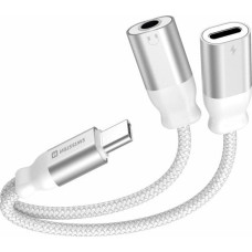Swissten Textile USB-C / USB-C / Aux 3.5mm Charging Audio Adapter 0.12m