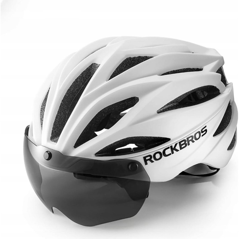 Rockbros Kask rowerowy Rockbros z szybką, odpinane okulary z ochroną UV, unisex, matowy - biały