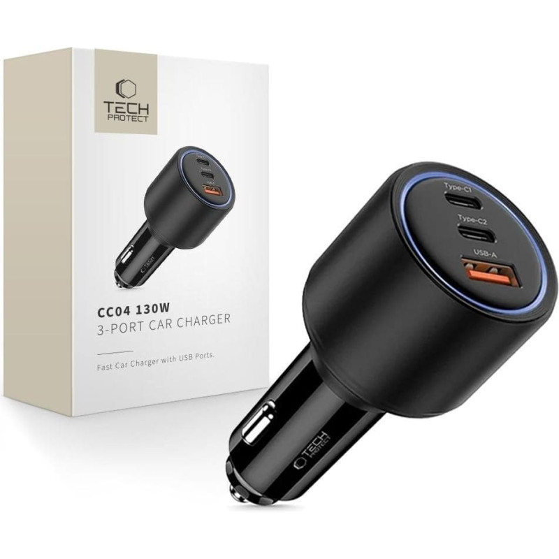 Tech-Protect CC04 3-PORT CAR CHARGER PD130W BLACK