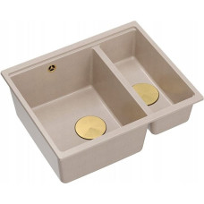 Graniteq LOGAN 150 GraniteQ zlewozmywak pearl beige 56x46x22 cm 1,5-komorowy b/o wpuszczany + syfon manualny miedź save space