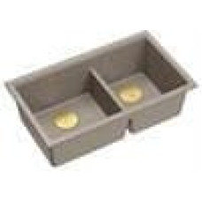 Graniteq QUADRON | LOGAN 120 | granitowy zlewozmywak kuchenny SOFT TAUPE + ZŁOTO PVD | wymiar: 76 x 45 x 23,5 cm | 2-komorowy podwieszany | podbudowa szafki od: 80 cm