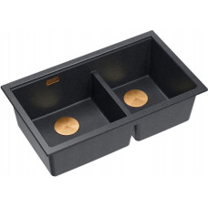 Graniteq QUADRON | LOGAN 120 | granitowy zlewozmywak kuchenny BLACK DIAMOND + MIEDŹ PVD | wymiar: 76 x 45 x 23,5 cm | 2-komorowy wpuszczany | podbudowa szafki od: 80 cm