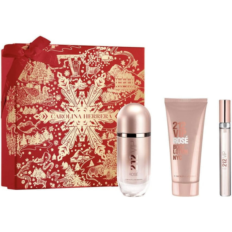 Carolina Herrera 212 VIP Rose zestaw woda perfumowana spray 80ml + balsam do ciała 100ml + woda perfumowana spray 10ml