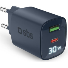 Sbs Mobile SBS LCD Wall Charger  USB-A  USB-C  LCD  30 W  zila - Ladetajs