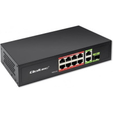 Qoltec Switch niezarządzalny Qoltec przełącznik sieciowy FAST Ethernet 8x RJ45 PoE 2x RJ45 Uplink 1x SFP | 120W | 1000 Mb/s