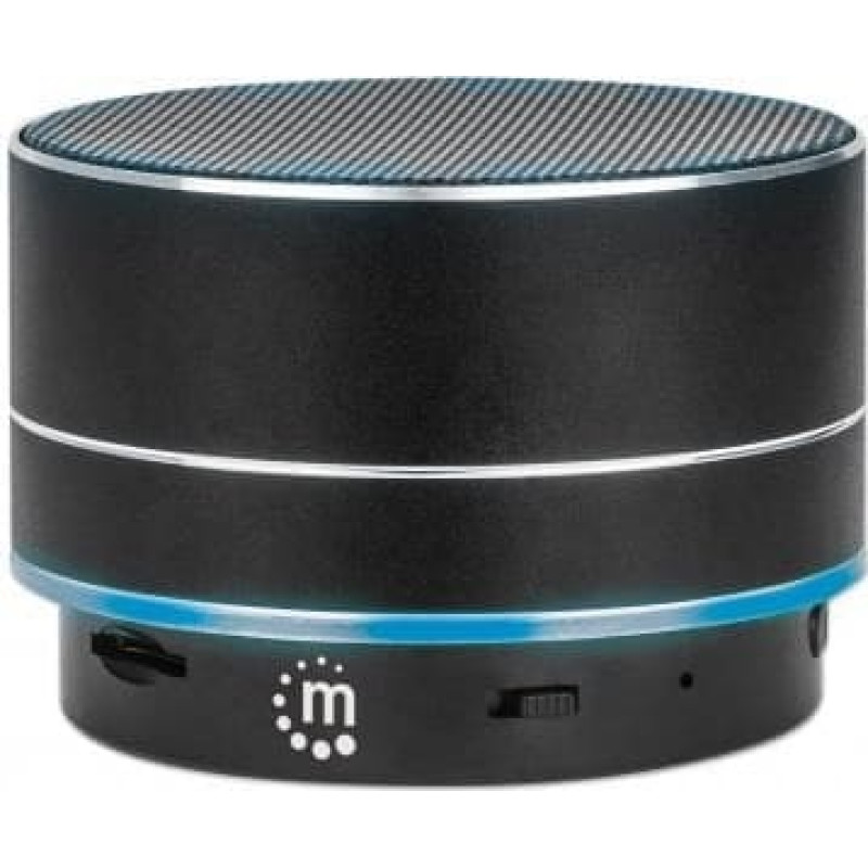 Manhattan Metallic LED-Bluetooth-Lautsprecher buntes Licht Bedienelemente USB-A-Port MicroSD-Kartenslot 3,5mm-Klinkenbuchse schwarz