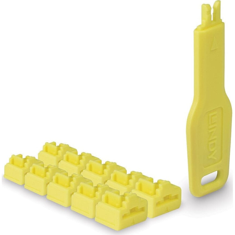Lindy RJ45 Port Schlösser GELB, 10 Stck + 1 Schlüssel