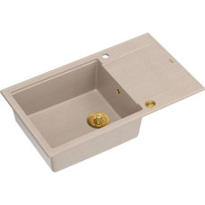 Graniteq EVAN 136 XL GraniteQ zlewozmywak z syfonem Push To Open 1-komorowy z/o (860x500x210; kom. 420x490) pearl beige / elementy złote