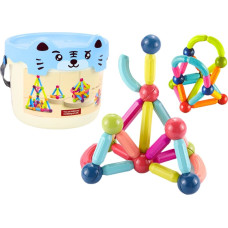 Leantoys Klocki Magnetyczne W Wiaderku 78 Elementów Kotek Niebieski