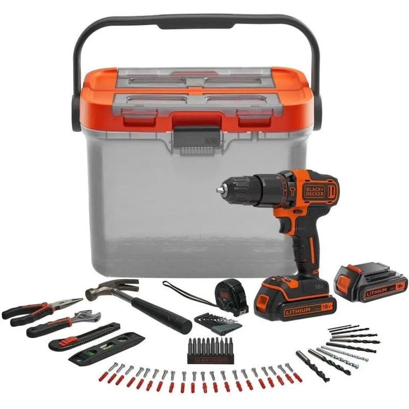 Bosch Akku-Schlagbohrschrauber BCKSB04, 18Volt(orange/schwarz, 2x Li-Ionen Akku 1,5Ah, Aufbewahrungsbox, 78-teiliges Zubehör-Set)