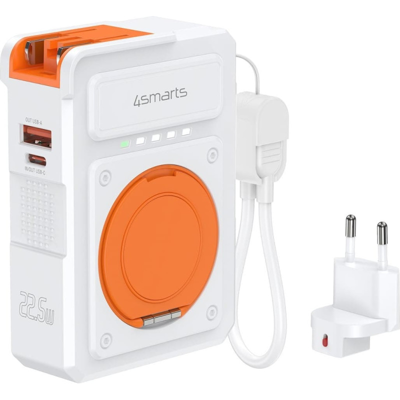 4Smarts Ładowarka hybrydowa 4smarts 6w1 USB-C/USB-A PD 22.5W z powerbankiem 10 000 mAh, ładowanie indukcyjne Qi, kabel USB-C, biały