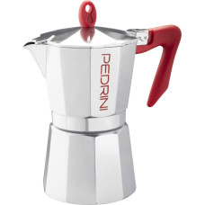 Pedrini Coffee Maker polished Aluminum 6 Cups silver red (9084-0) (90840)