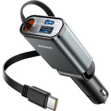 Joyroom Ładowarka samochodowa Joyroom JR-CCL07 3w1 z wbudowanym kablem zwijanym - ciemnoszara