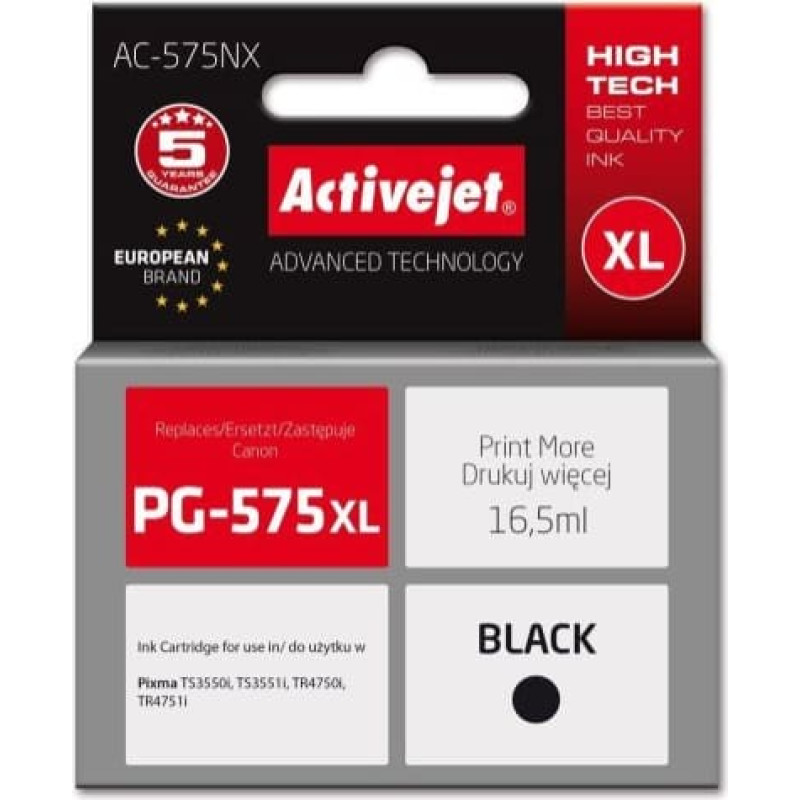 Activejet AC-575NX tinte Canon printerim, Canon PG-575XL nomaiņas kasetne; Supreme; 16,5 ml; melna