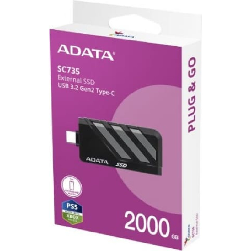 Adata SSD Disk External SC735 2TB U3.2C 1000/1000MB/s Grey