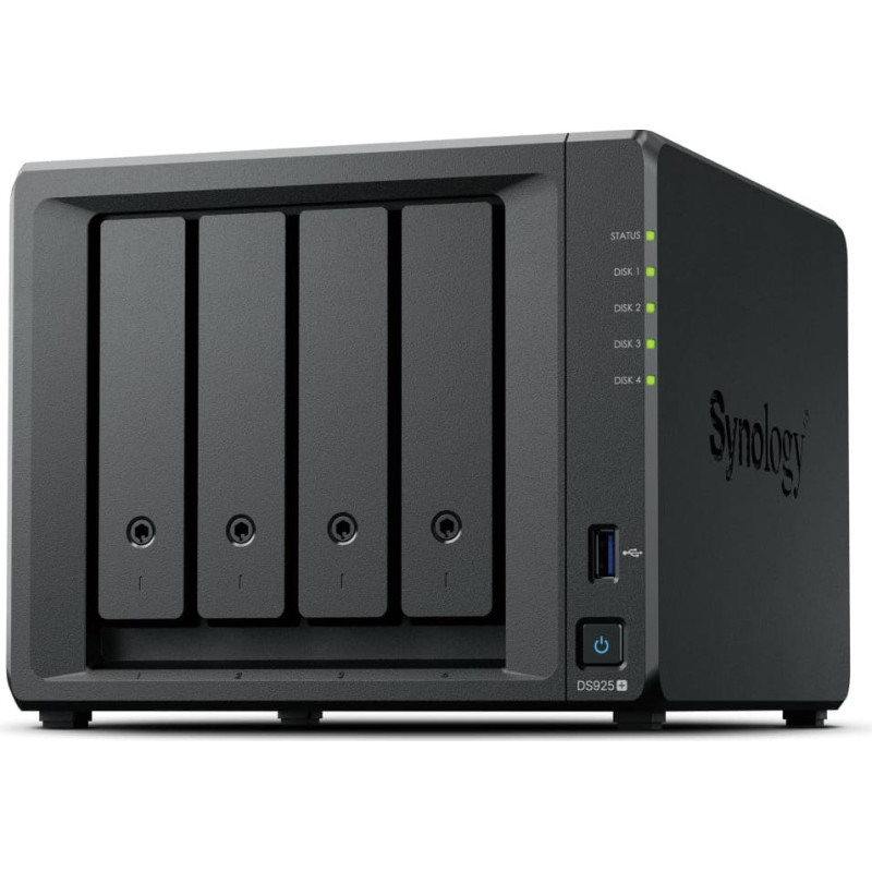 Synology DiskStation DS925+ NAS/krātuves serveris Ryzen Embedded V1500B 4 GB DDR4 0 TB Melns