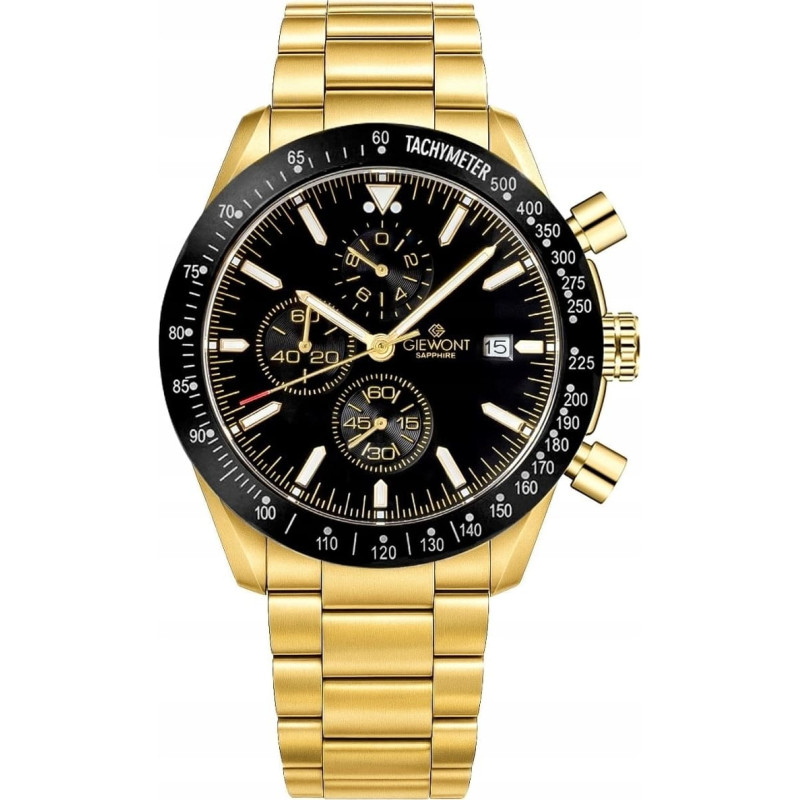 Giewont Zegarek Giewont Zegarek Męski Chronograph Sapphire Złoto Czarny GW8720-B4