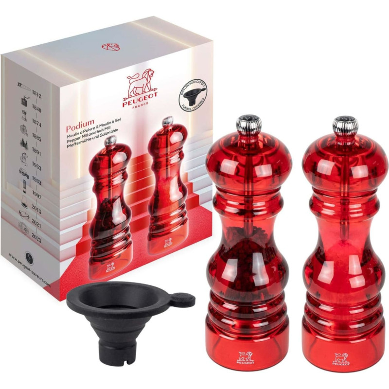 Peugeot Młynek do przypraw Peugeot Podium Młynek do pieprzu i soli 18 cm Duo Acryl rot