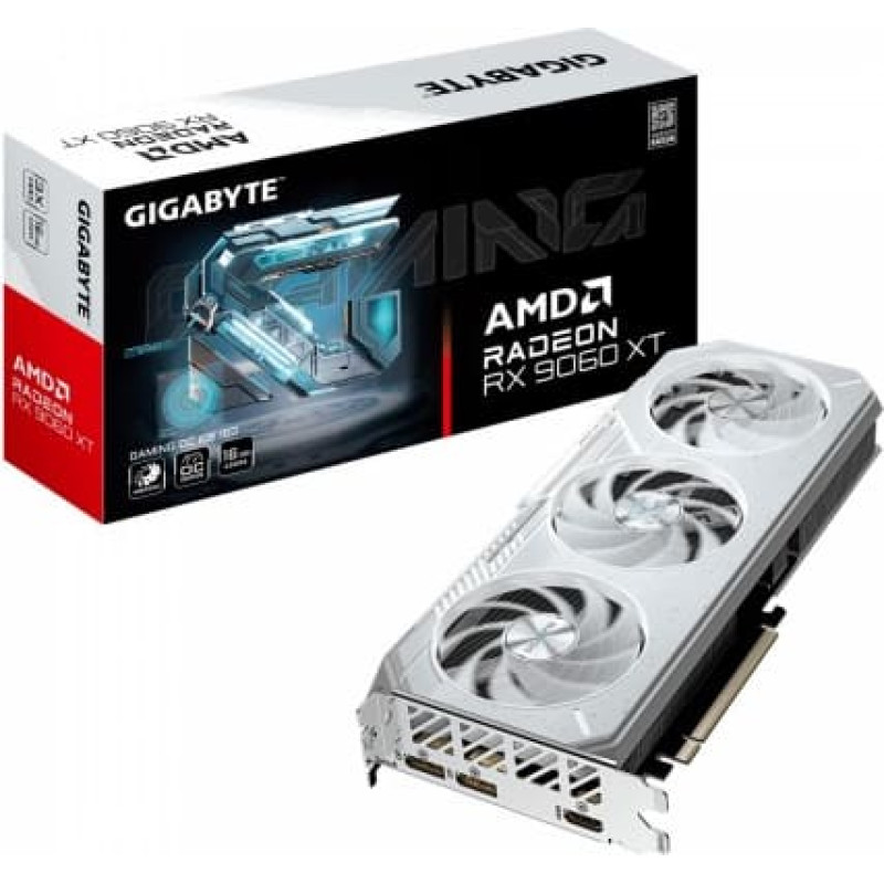 Gigabyte SPĒĻU Radeon RX 9060 XT OC ICE 16G grafikas karte - 16GB GDDR6, 256 biti, PCI-E 5.0, 3320 MHz kodola pulkstenis, 2 x DisplayPort, 1 x HDMI, GV-R906XGAMINGOCICE-16GD