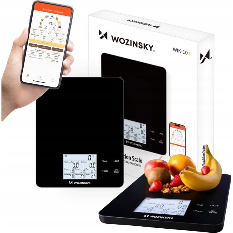 Wozinsky Waga kuchenna Wozinsky WIK-10 inteligentna z wyświetlaczem cyfrowym Bluetooth aplikacja - czarna