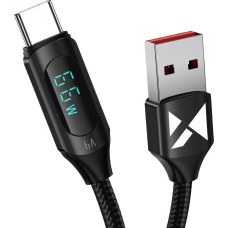 Wozinsky Kabel przewód USB-A - USB-C z wyświetlaczem LED 66W 6A 2m czarny Kabel przewód USB-A - USB-C z wyświetlaczem LED 66W 6A 2m czarny