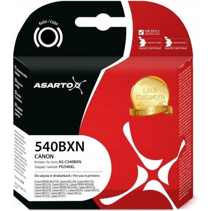 Asarto Tusz Asarto do Canon 540BXN | 5224B001 | PG540XL | 670 str. | black