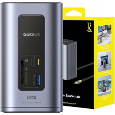 Baseus Air Spacemate 12w1 USB-C | 2xHDMI 4K@60Hz | 2xUSB-C 10Gb/s | 2xUSB-A 5Gb/s | 2xUSB-A (480Mb/s) |RJ45 | SD/microSD | 3.0 USB-C (PD) - szara