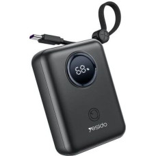 Yesido Powerbank YP64 10 000 mAh 22.5W LED, USB-A+C + kabel USB-C+iP, CZARNY