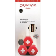 Caran D`arche Zestaw ołówków CARAN D'ACHE SWISS WOOD, HB, 3szt + gumka i temperówka, mix kolorów