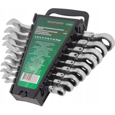 Rockforce Zestaw kluczy płasko-oczkowych grzechotkowych z przegubem, 9el.