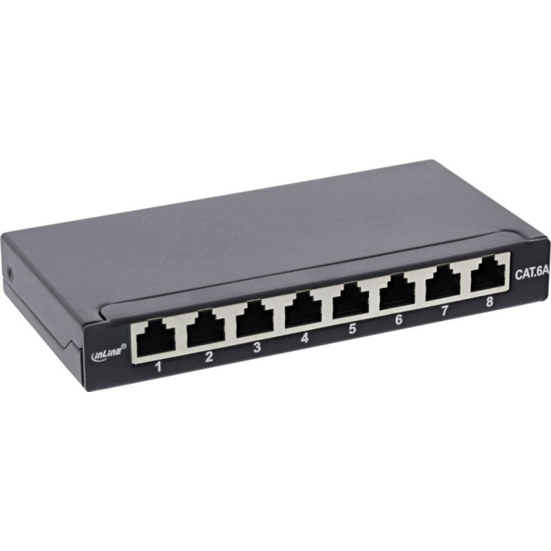 Inline InLine® Patch panel Cat.6A 0.5U 8-port, table/wall mounting, black RAL9005