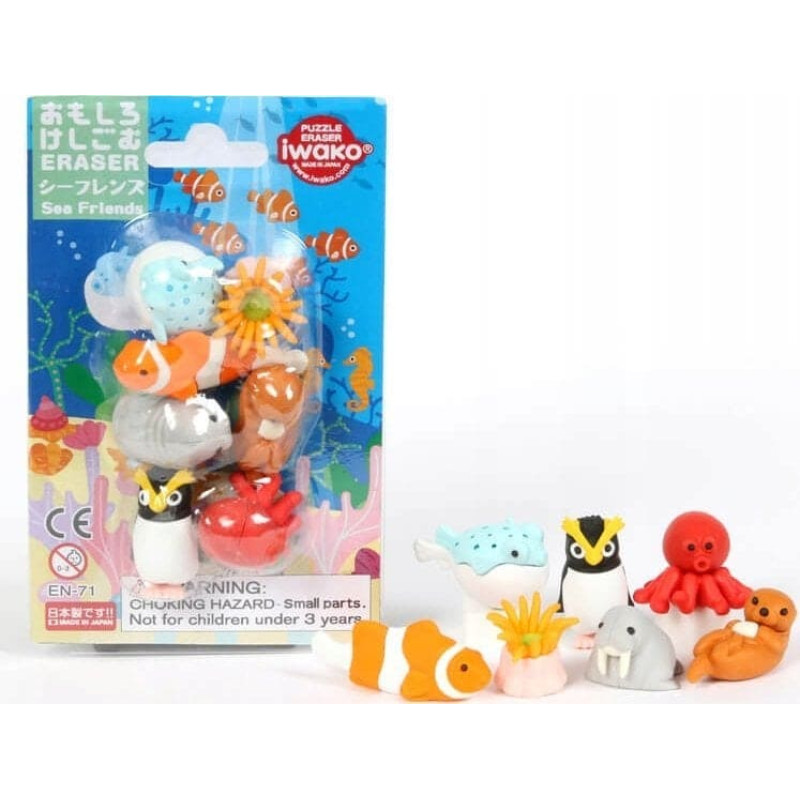 Iwako Zestaw gumki do ścierania puzzle Sea Friends